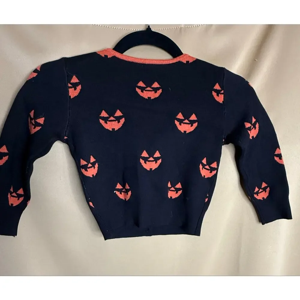 Unique Vintage Black Jack O Lantern Pumpkin Kids Crop Cardigan One Size NWOT